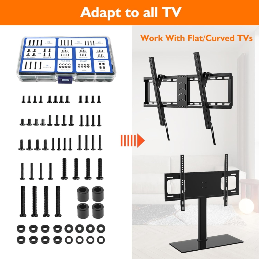 GINKGO Juego de Tornillos VESA Universales para TV y Monitor (M4, M5, M6, M8) (Kit de montaje de 68 piezas para soportes de pared y pie – Compatible hasta 80 pulgadas.)