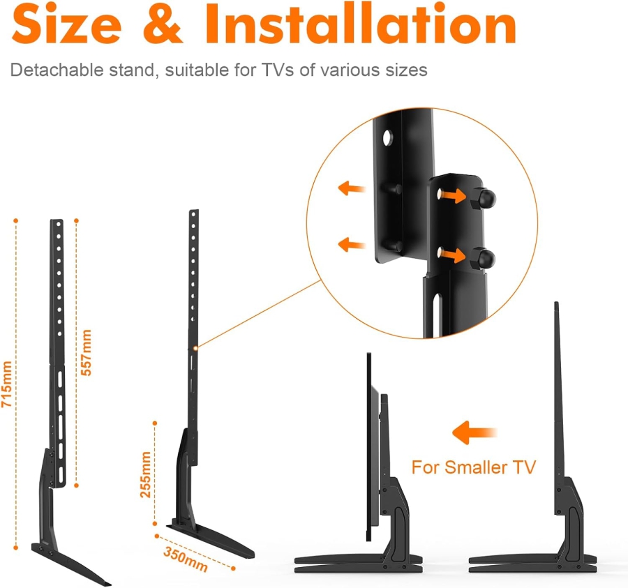 GRIFEMA Pies de Soporte Universal para TV de 22–80 Pulgadas (Ajustables en Altura) (Soporte de repuesto estable con capacidad de carga de hasta 50 kg – VESA máx. 800x400 mm)