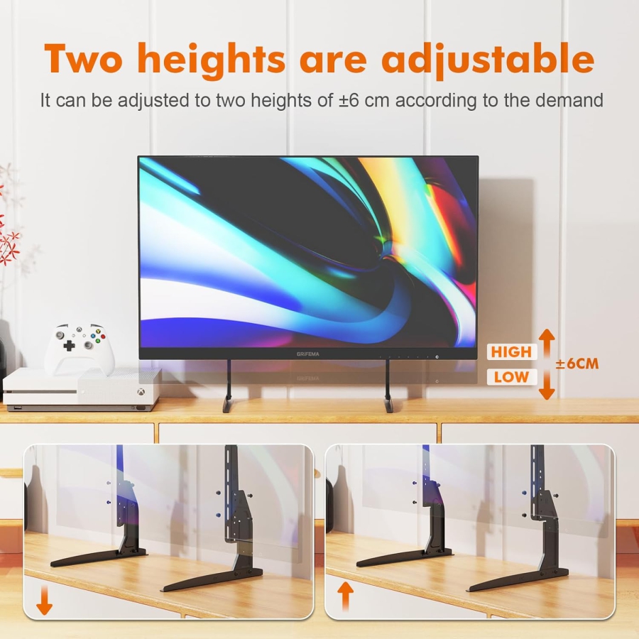 GRIFEMA Pies de Soporte Universal para TV de 22–80 Pulgadas (Ajustables en Altura) (Soporte de repuesto estable con capacidad de carga de hasta 50 kg – VESA máx. 800x400 mm)