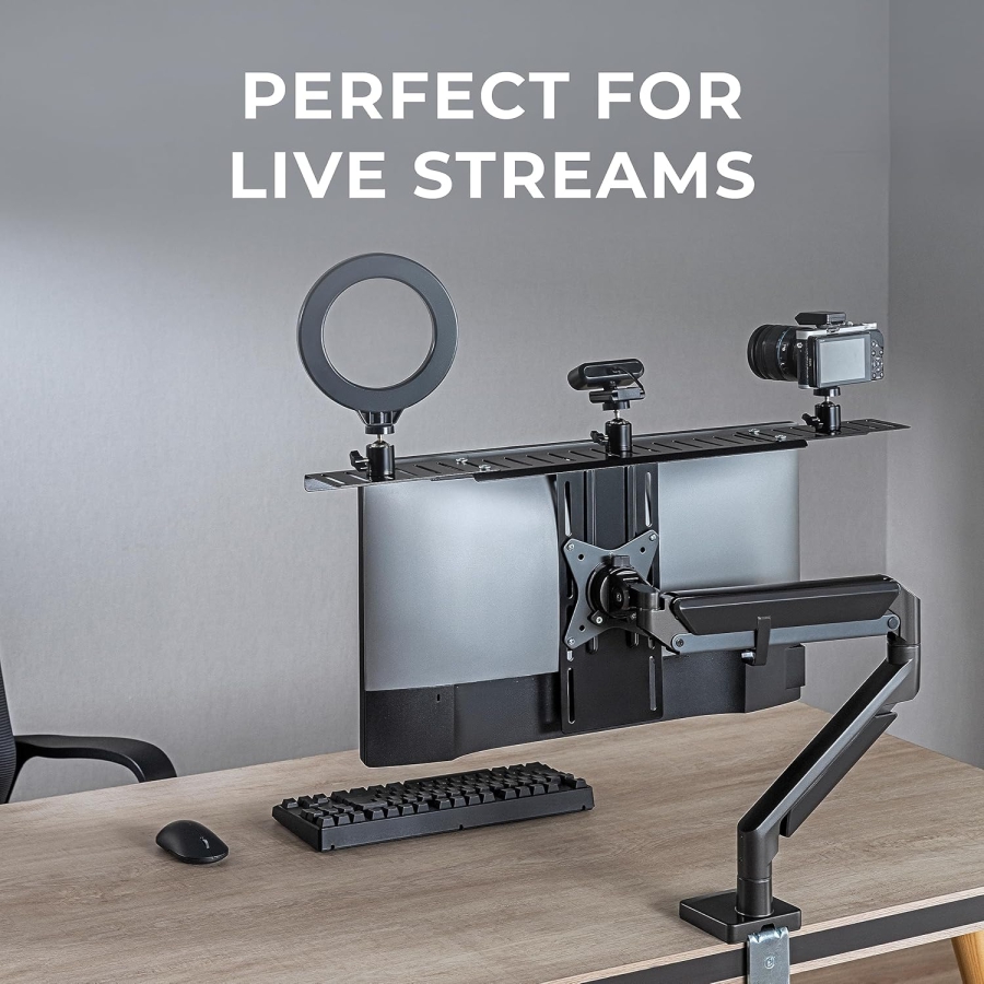 HumanCentric Soporte de Monitor DSLR – Estante de Cámara VESA para Monitor y Brazo (Estante profesional para cámara web, luz y micrófono – Sustituto que ahorra espacio para trípodes de abrazadera.)