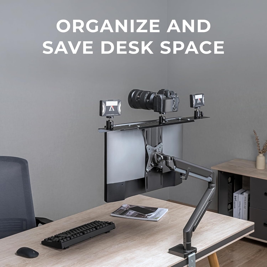 HumanCentric Soporte de Monitor DSLR – Estante de Cámara VESA para Monitor y Brazo (Estante profesional para cámara web, luz y micrófono – Sustituto que ahorra espacio para trípodes de abrazadera.)