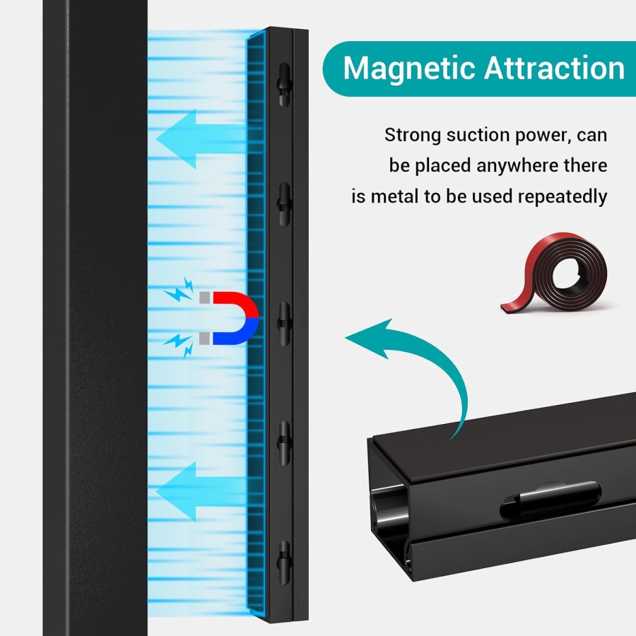 Magnetic Canaleta para Cables Negra Set de 4 para Escritorio y TV (4x 40cm) (Gestión de cables innovadora: Magnética, Autoadhesiva o Atornillable – Con orificios grandes mejorados.)