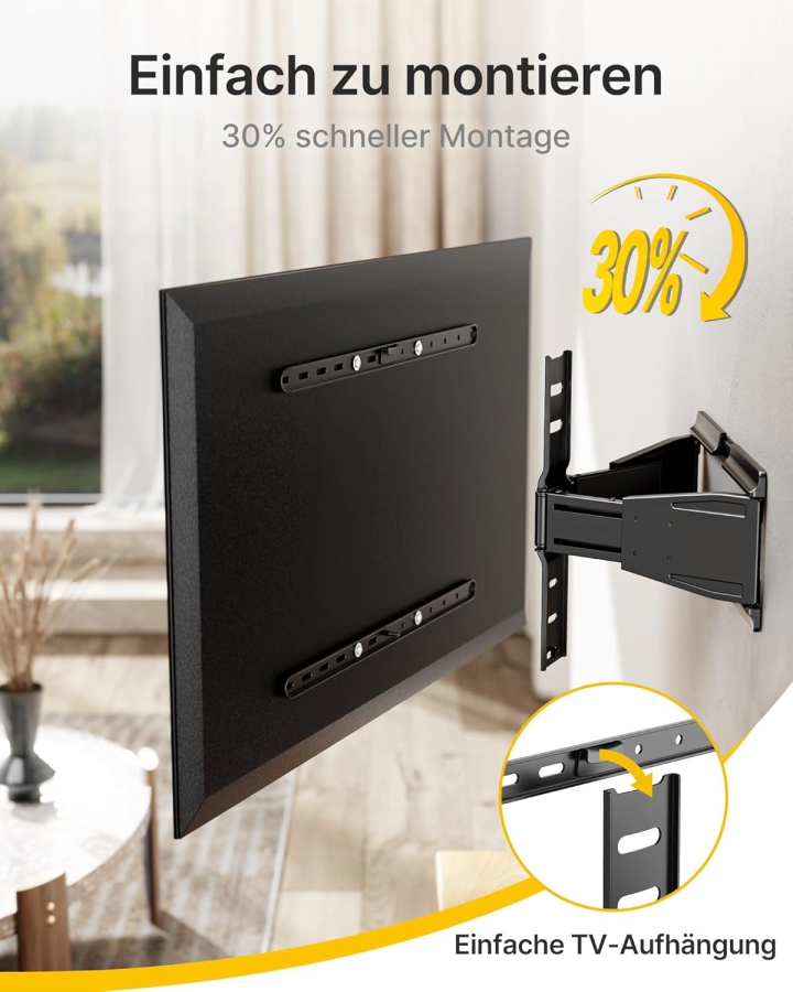 monTEK Soporte de Pared para TV Ultra Slim para 43-90 Pulgadas (Solo 2 cm de distancia a la pared) (Diseño extremadamente plano (0,77") con brazo articulado Full-Motion – Carga 50 kg, VESA 600x400.)
