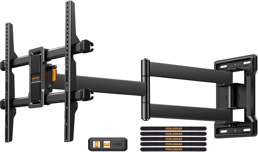 Perlegear Soporte de Pared TV Extra Largo Extensión 70cm para 32-65 Pulgadas (Máx. 60 kg) (Soporte de Esquina Full Motion con brazo de 700mm – Giratorio ±90°, Inclinable y VESA 400x400.)