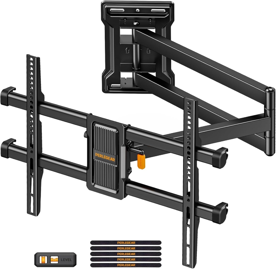 Perlegear Soporte de Pared TV Extra Largo Extensión 70cm para 32-65 Pulgadas (Máx. 60 kg) (Soporte de Esquina Full Motion con brazo de 700mm – Giratorio ±90°, Inclinable y VESA 400x400.)