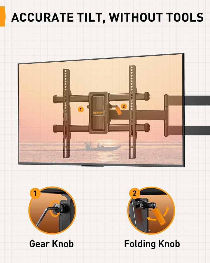 Perlegear Soporte de Pared TV Extra Largo Extensión 70cm para 32-65 Pulgadas (Máx. 60 kg) (Soporte de Esquina Full Motion con brazo de 700mm – Giratorio ±90°, Inclinable y VESA 400x400.)