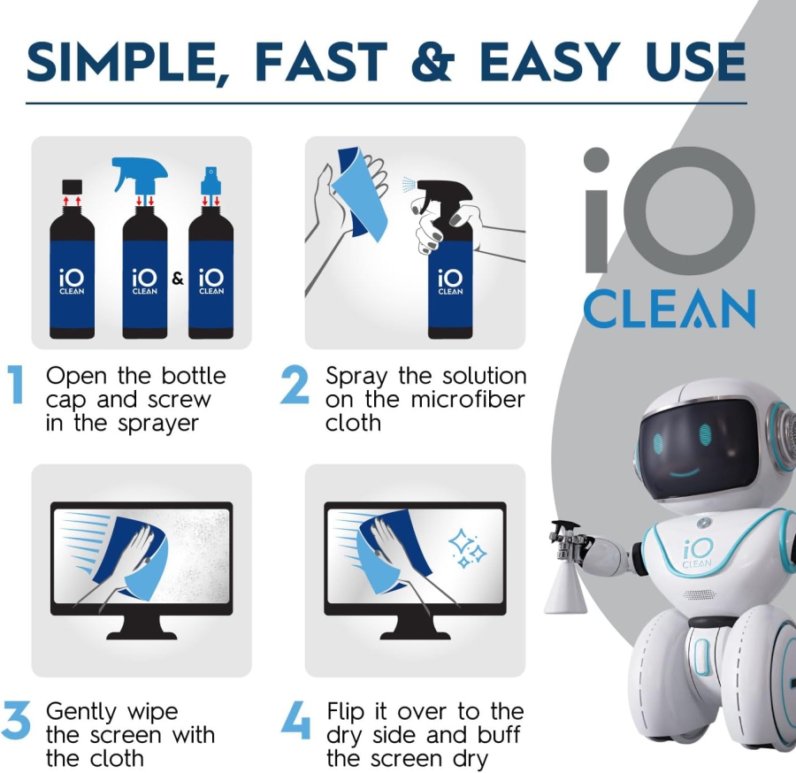 Premium Kit de Spray Limpiador de Pantallas (473ml) incl. Paño de Microfibra (Cuidado sin rayas para monitores LCD, OLED y VESA – Fórmula sin alcohol para tu configuración.)