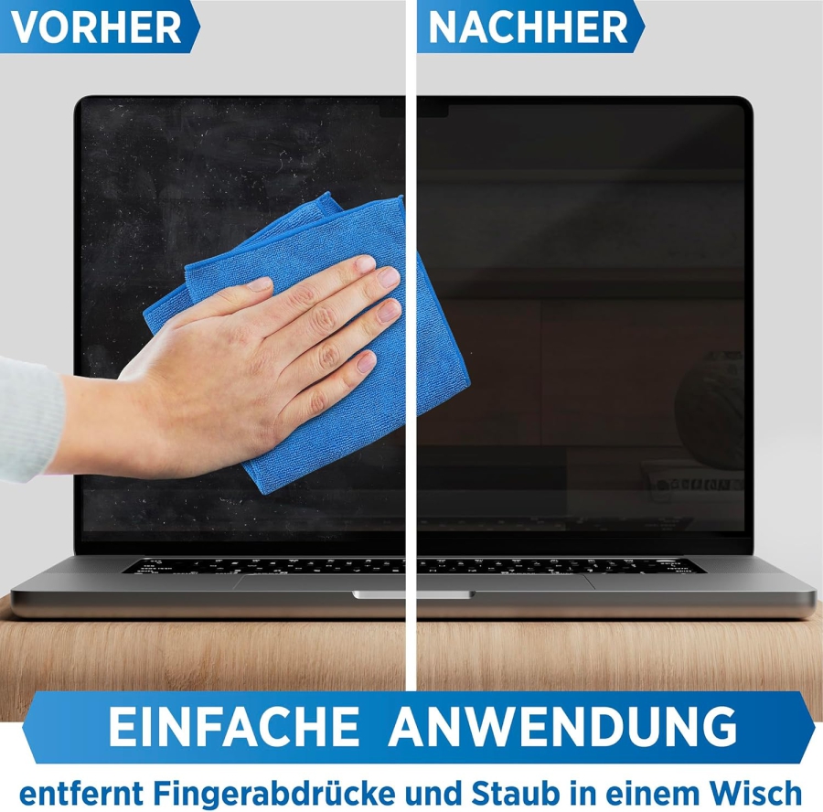 PRINOX Kit de Limpieza de Pantallas 250ml con Paño de Microfibra y Pincel (Made in Germany: Cuidado sin rayas para monitores LCD, OLED y VESA – Elimina grasa y huellas dactilares.)