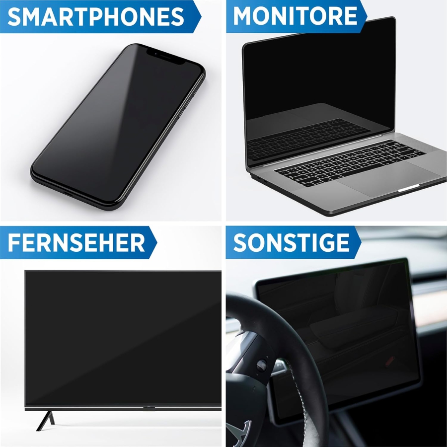 PRINOX Kit de Limpieza de Pantallas 250ml con Paño de Microfibra y Pincel (Made in Germany: Cuidado sin rayas para monitores LCD, OLED y VESA – Elimina grasa y huellas dactilares.)