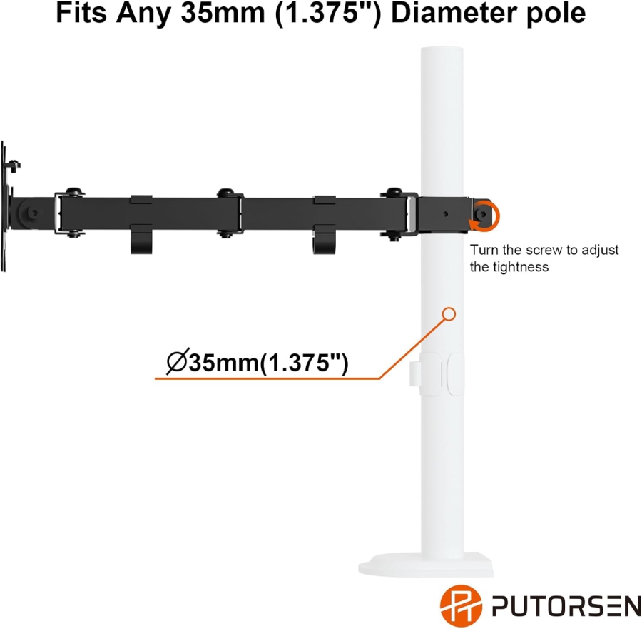 PUTORSEN Brazo de Monitor Individual para Ampliación (para Mástiles de 3,5 cm) – Sin Soporte (Brazo adicional para soportes de monitor existentes – VESA 75/100, carga hasta 9 kg y totalmente móvil.)