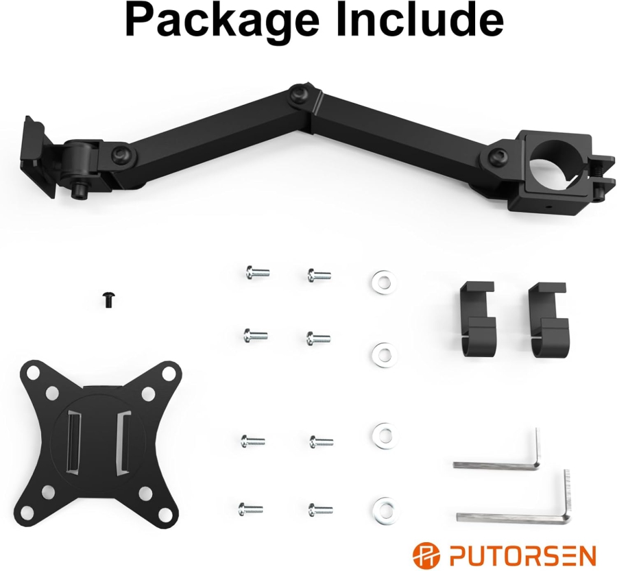 PUTORSEN Brazo de Monitor Individual para Ampliación (para Mástiles de 3,5 cm) – Sin Soporte (Brazo adicional para soportes de monitor existentes – VESA 75/100, carga hasta 9 kg y totalmente móvil.)