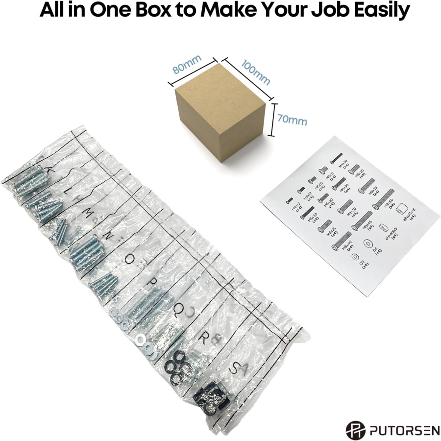 PUTORSEN Juego de Tornillos VESA Universales para TV de hasta 90 Pulgadas (M4, M5, M6, M8) (Kit de hardware completo para soportes de pared y pie – Incluye espaciadores y arandelas.)