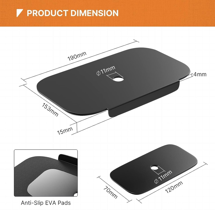 PUTORSEN Placa de Refuerzo para Soporte de Monitor para Tableros Finos y de Vidrio (Acero) (Placa protectora para distribución de peso en brazos de monitor – Apta para fijación por abrazadera y ojal.)