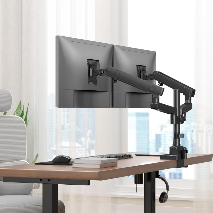 PUTORSEN Soporte de Escritorio para Doble Monitor para Pantallas de 17–35 Pulgadas (Soporte Ergonómico de Resorte de Gas para Dos Monitores de hasta 12 kg Cada Uno)
