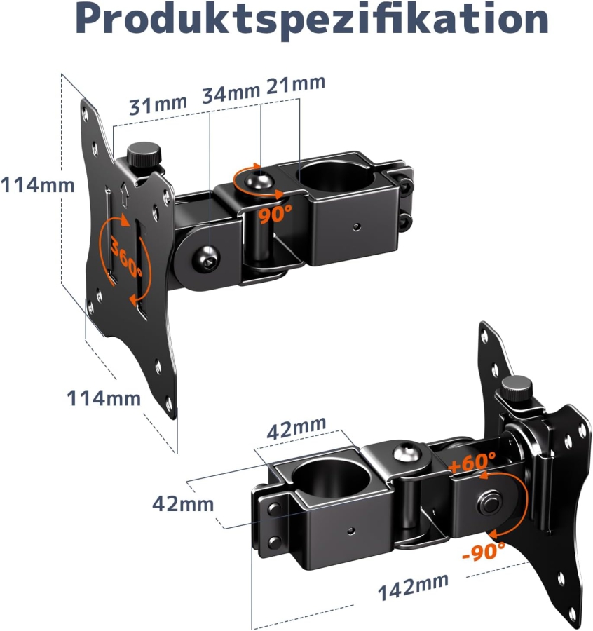 PUTORSEN Soporte Universal de Acero para Soportes de Monitor (17-32 Pulgadas, Mástil de 3,5 cm) (Brazo simple robusto hasta 10 kg – VESA 75x75/100x100 mm, Inclinable, Giratorio y Rotable 360°.)