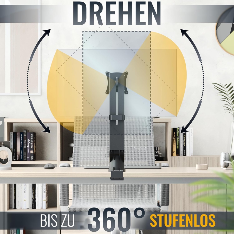 RICOO Soporte de Escritorio para Monitor (TS2011) para Pantallas de 13–32 Pulgadas (Soporte de Monitor Robusto con Abrazadera de Escritorio para Pantallas de hasta 7 kg – Ajustable en Altura y Giratorio.)