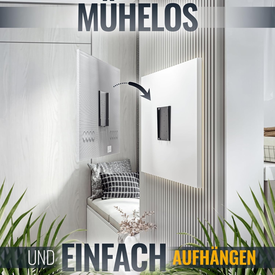 RICOO Soporte de Pared TV Ultra Slim F0522 para Pantallas Planas de 32-55 Pulgadas (Soporte de monitor fijo extremadamente plano (14 mm distancia a la pared) – VESA hasta 200x200, carga 30 kg.)