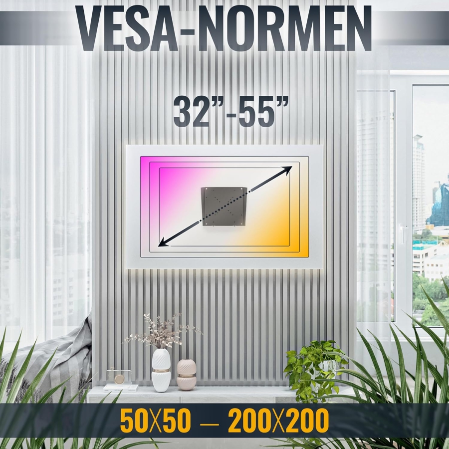 RICOO Soporte de Pared TV Ultra Slim F0522 para Pantallas Planas de 32-55 Pulgadas (Soporte de monitor fijo extremadamente plano (14 mm distancia a la pared) – VESA hasta 200x200, carga 30 kg.)