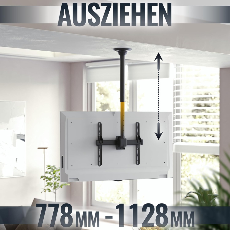 RICOO Soporte de Techo para TV (D0244) para Televisores de 32–55 Pulgadas (Robusto soporte de techo con hasta 50 kg de capacidad de carga – Giratorio 360°, Inclinable y Ajustable en altura.)