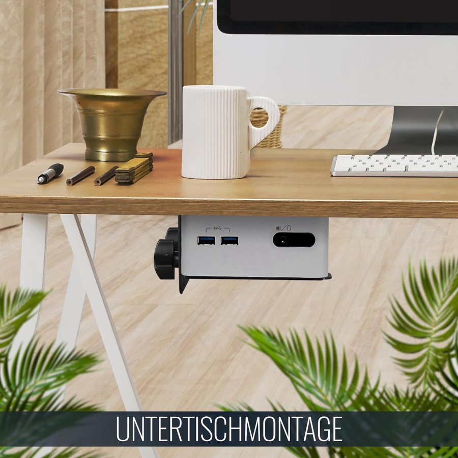 RICOO Soporte Universal para Mini PC (TRH-01) para VESA, Pared y Bajo Mesa (Soporte de acero ajustable para Thin Clients e Intel NUC (17–70 mm) hasta 5 kg – Incl. correa de seguridad)