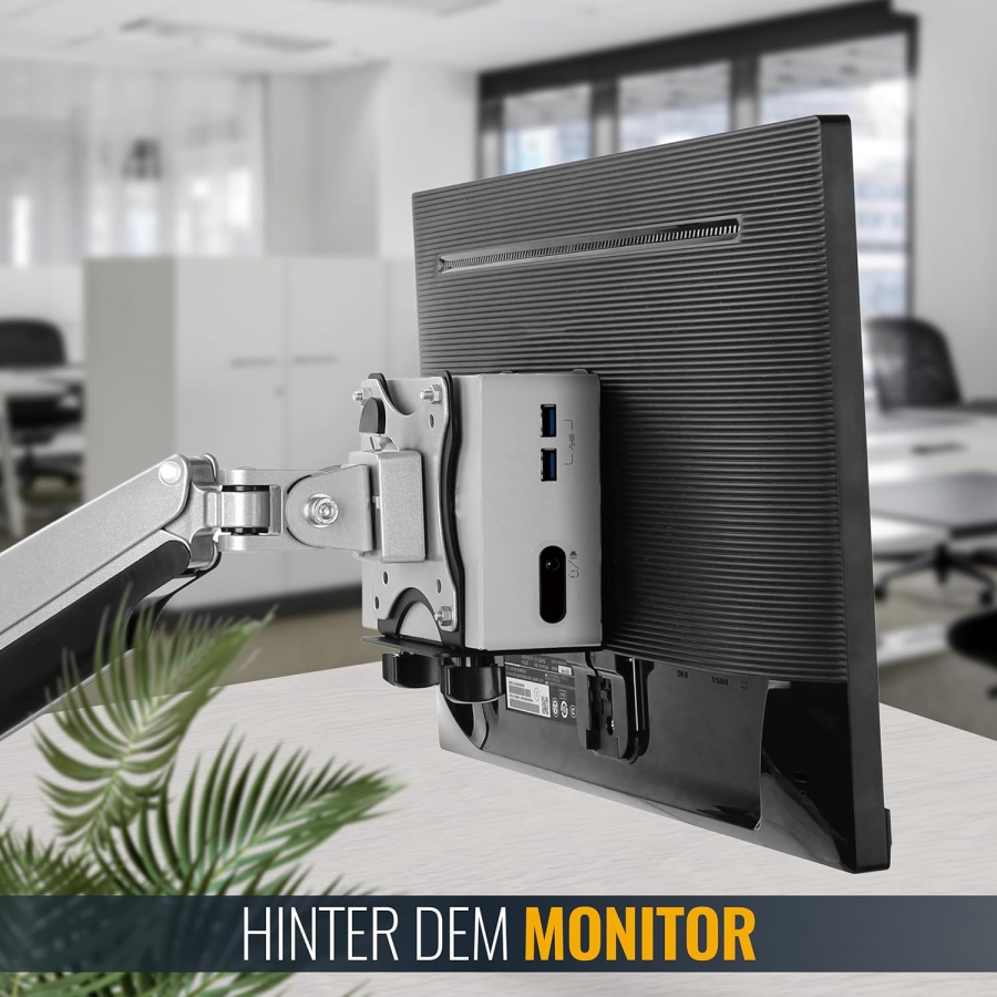 RICOO Soporte Universal para Mini PC (TRH-01) para VESA, Pared y Bajo Mesa (Soporte de acero ajustable para Thin Clients e Intel NUC (17–70 mm) hasta 5 kg – Incl. correa de seguridad)