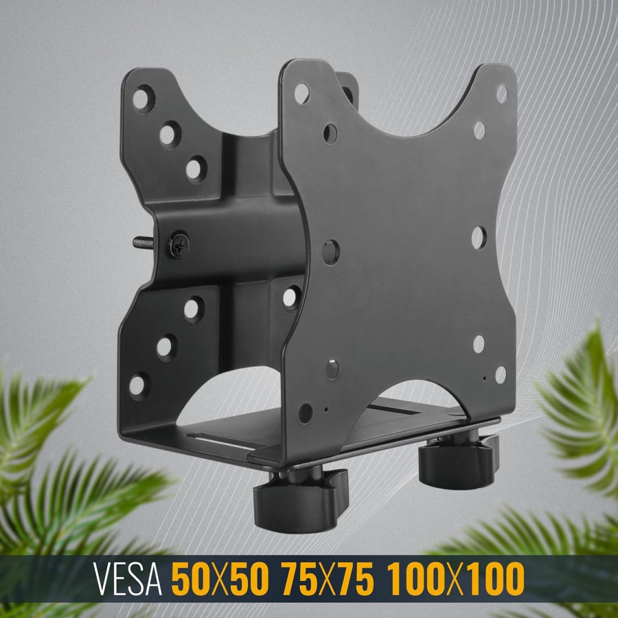 RICOO Soporte Universal para Mini PC (TRH-01) para VESA, Pared y Bajo Mesa (Soporte de acero ajustable para Thin Clients e Intel NUC (17–70 mm) hasta 5 kg – Incl. correa de seguridad)