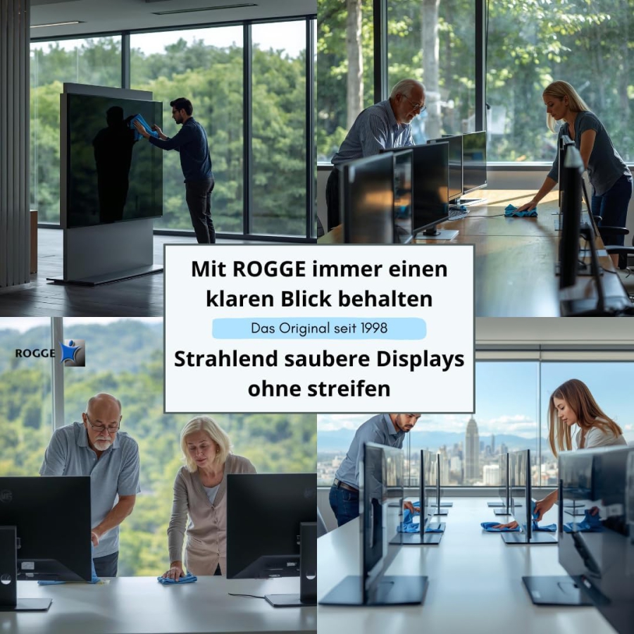 ROGGE 1l Botella de Recarga de Limpiador de Pantallas – El Original desde 1998 para todas las pantallas (Limpieza profesional sin rayas para monitores, TV y vidrio – Suave, rendidor y sin ingredientes agresivos.)