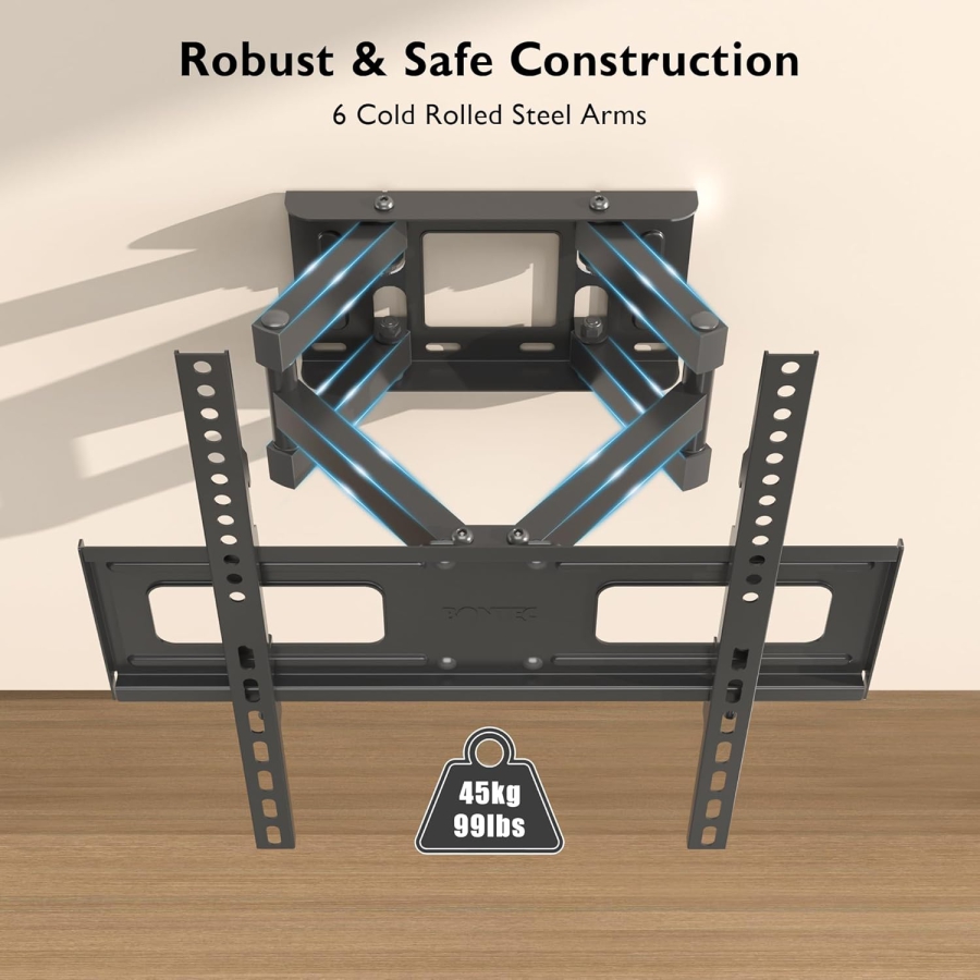 Soporte de pared para TV BONTEC Soporte giratorio e inclinable para TV Movimiento completo para televisores o monitores LCD LED planos y curvos de 23 a 70 pulgadas con un peso máximo de 45 kg, VESA máximo 400 x 400 mm