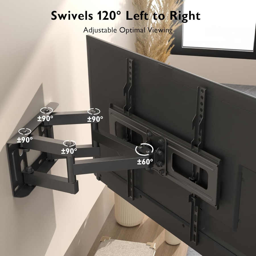 Soporte de pared para TV BONTEC Soporte giratorio e inclinable para TV Movimiento completo para televisores o monitores LCD LED planos y curvos de 23 a 70 pulgadas con un peso máximo de 45 kg, VESA máximo 400 x 400 mm