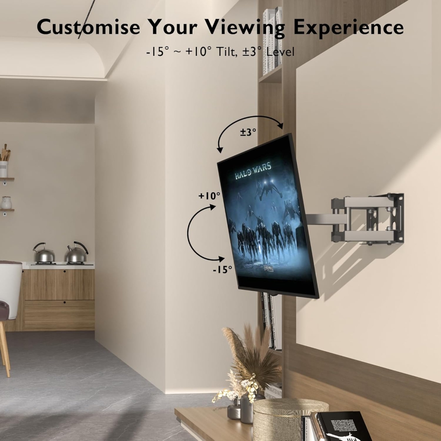 Soporte de pared para TV BONTEC Soporte giratorio e inclinable para TV Movimiento completo para televisores o monitores LCD LED planos y curvos de 23 a 70 pulgadas con un peso máximo de 45 kg, VESA máximo 400 x 400 mm