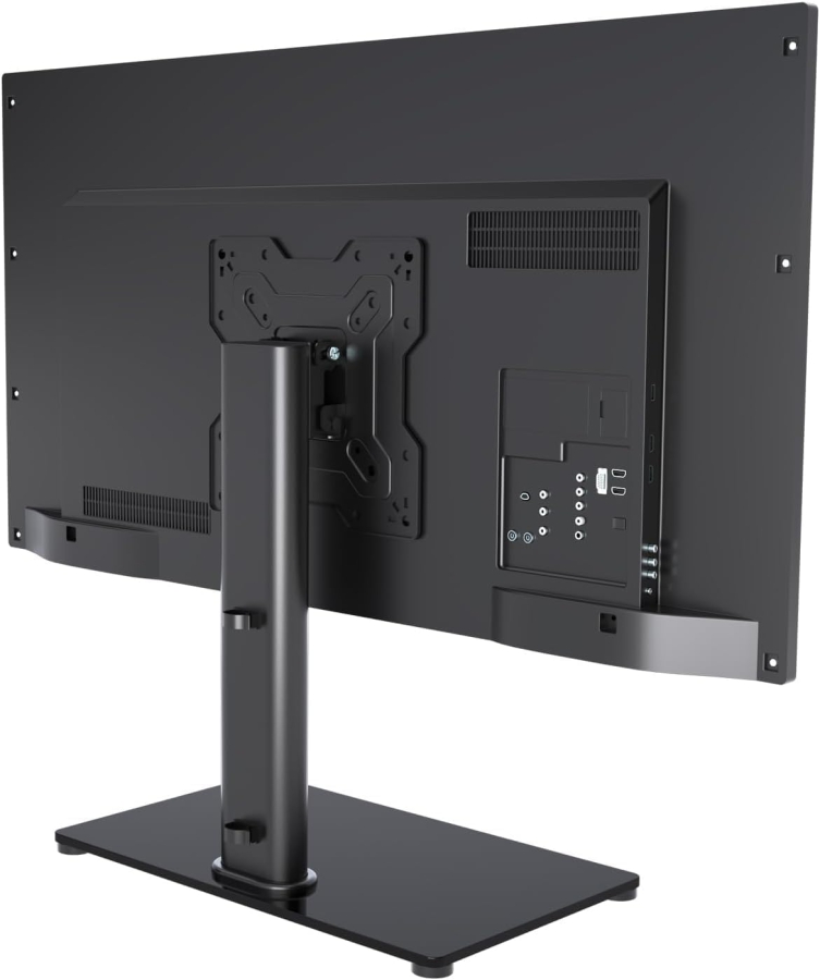 Soporte Universal de TV y Monitor para 17–43 Pulgadas (Inclinable y Ajustable en Altura) (Elegante soporte de mesa con base de vidrio de seguridad para pantallas de hasta 40 kg – VESA máx. 200x200 mm)
