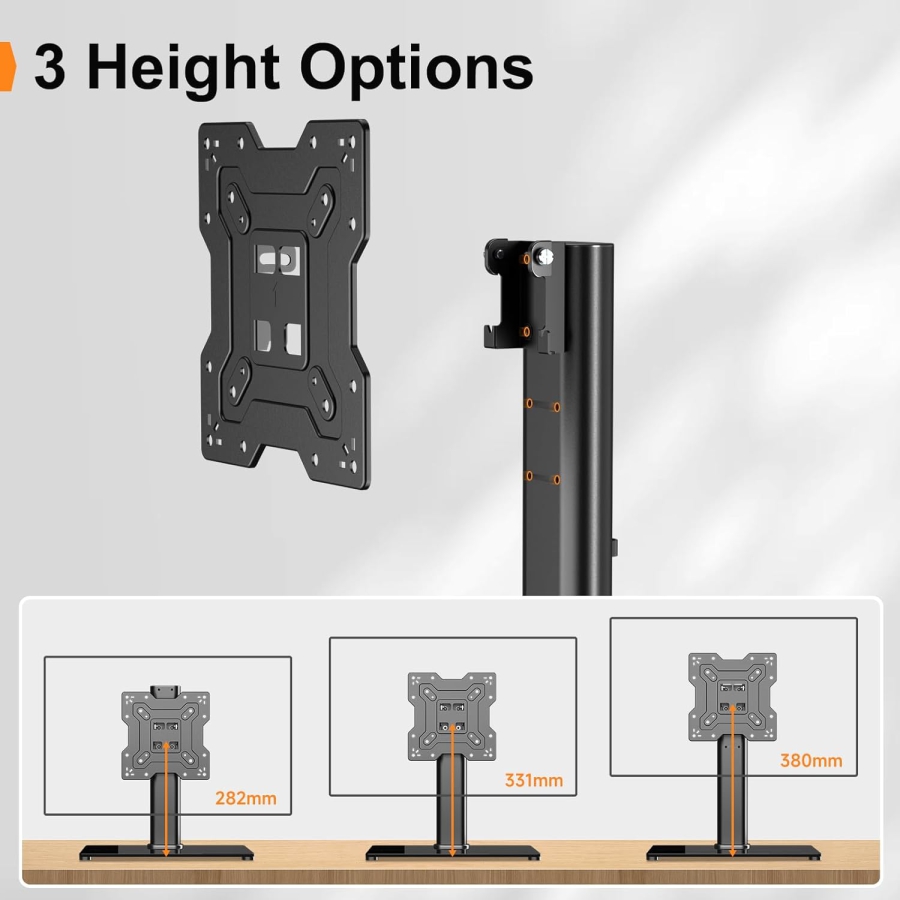 Soporte Universal de TV y Monitor para 17–43 Pulgadas (Inclinable y Ajustable en Altura) (Elegante soporte de mesa con base de vidrio de seguridad para pantallas de hasta 40 kg – VESA máx. 200x200 mm)