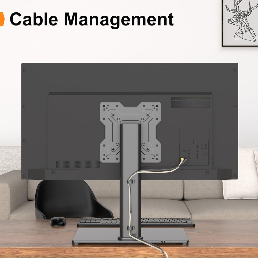 Soporte Universal de TV y Monitor para 17–43 Pulgadas (Inclinable y Ajustable en Altura) (Elegante soporte de mesa con base de vidrio de seguridad para pantallas de hasta 40 kg – VESA máx. 200x200 mm)