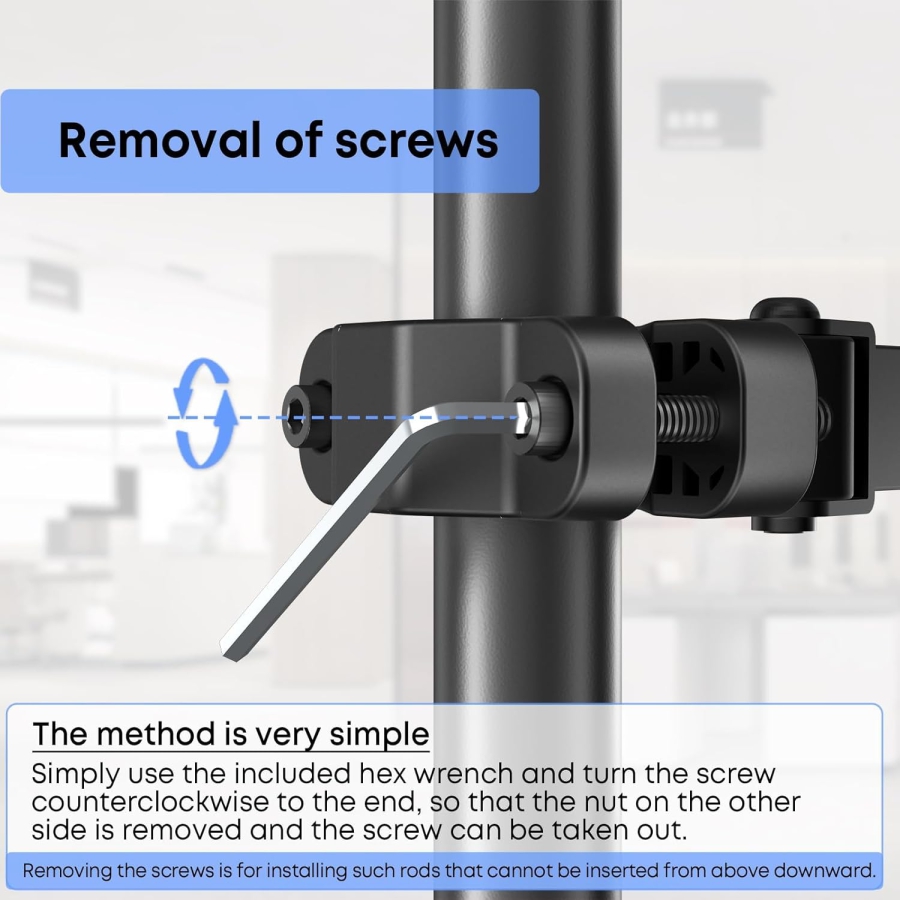 Soporte VESA Universal de Mástil para Pantallas de 17-32 Pulgadas (Ø 28-60 mm) (Brazo articulado flexible para ampliación – Hasta 8 kg de carga, Inclinable, Giratorio y Rotable 360°.)