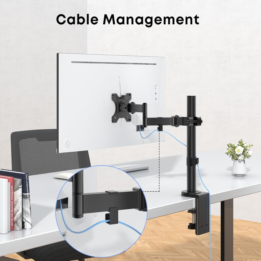 Soporte VESA Universal de Mástil para Pantallas de 17-32 Pulgadas (Ø 28-60 mm) (Brazo articulado flexible para ampliación – Hasta 8 kg de carga, Inclinable, Giratorio y Rotable 360°.)