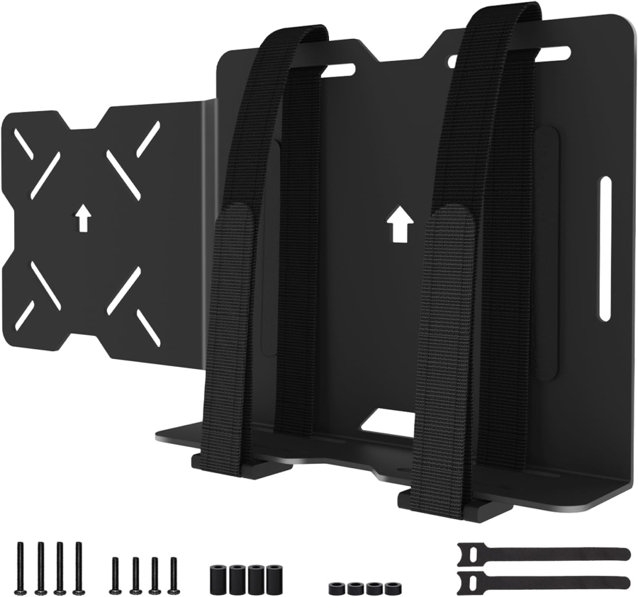 Soporte VESA Universal para Mini PC, Módem y Thin Client (Dell, HP, Lenovo) (Soporte de correa ajustable para dispositivos de hasta 50 cm de perímetro – Montaje en brazo de monitor o parte trasera)