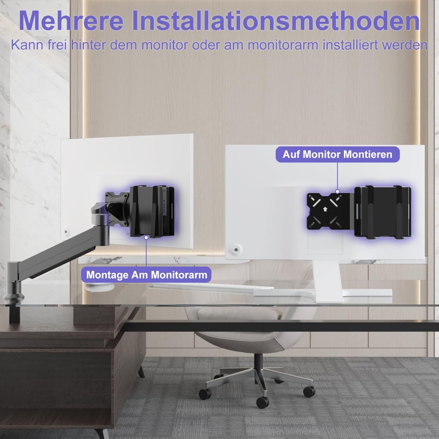 Soporte VESA Universal para Mini PC, Módem y Thin Client (Dell, HP, Lenovo) (Soporte de correa ajustable para dispositivos de hasta 50 cm de perímetro – Montaje en brazo de monitor o parte trasera)