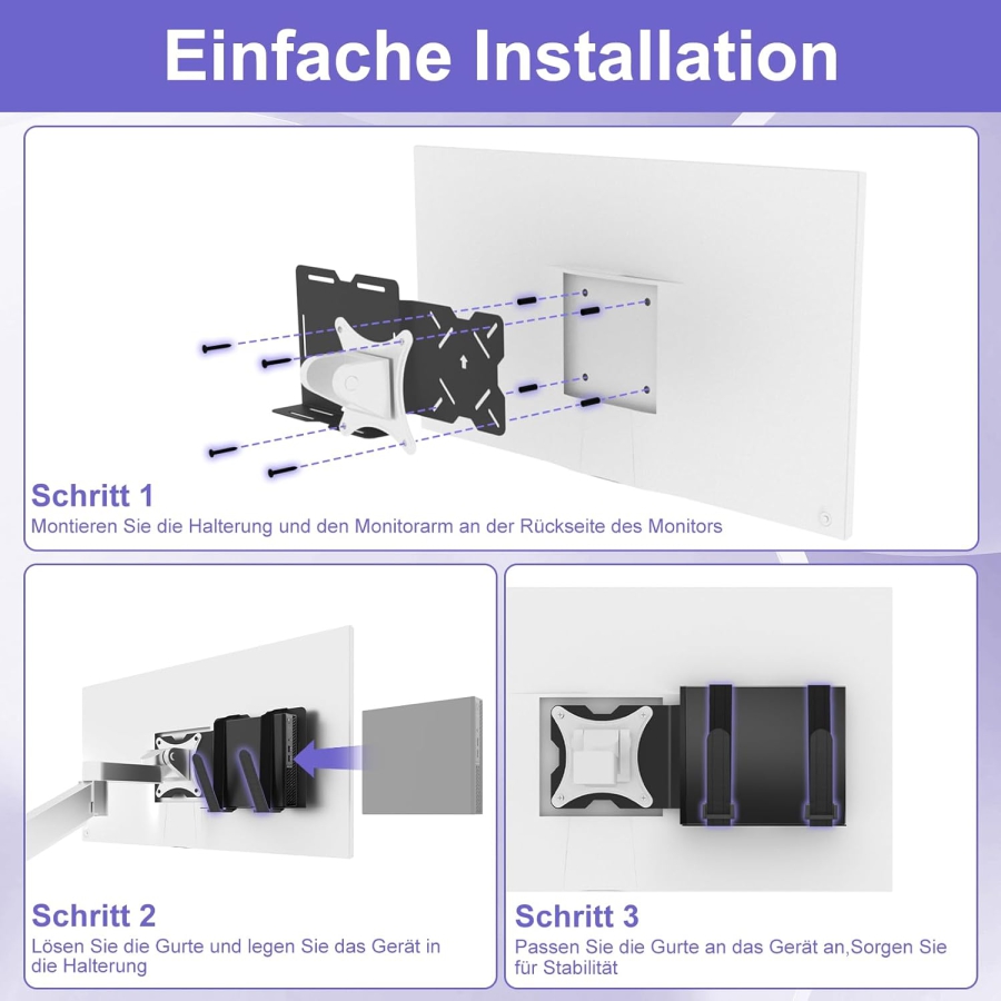 Soporte VESA Universal para Mini PC, Módem y Thin Client (Dell, HP, Lenovo) (Soporte de correa ajustable para dispositivos de hasta 50 cm de perímetro – Montaje en brazo de monitor o parte trasera)