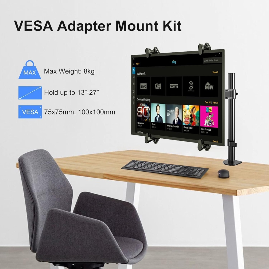 Suptek Adaptador VESA para Monitores No-VESA 13-27" – Soporte de Acero (La solución inteligente para pantallas sin orificios VESA: sujeción segura para cada setup.)
