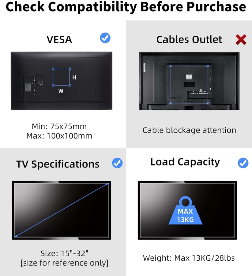 suptek Soporte de Pared para TV, Giratorio, Inclinable, Rotatorio para Televisores Planos y Curvos de 15-32" (Soporte de Pared VESA para Monitor de PC de hasta 13Kg)
