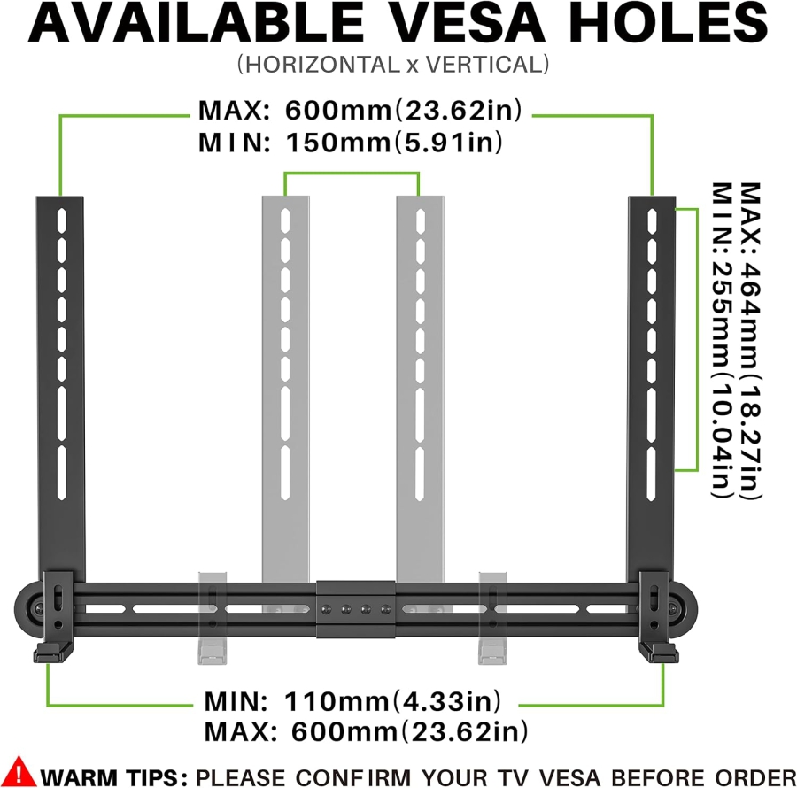 USX-MOUNT Soporte Universal de Barra de Sonido para Barras con y sin Agujeros (Soporte de TV y pared ajustable con base antideslizante (87,5–154 mm) hasta 6 kg de carga.)