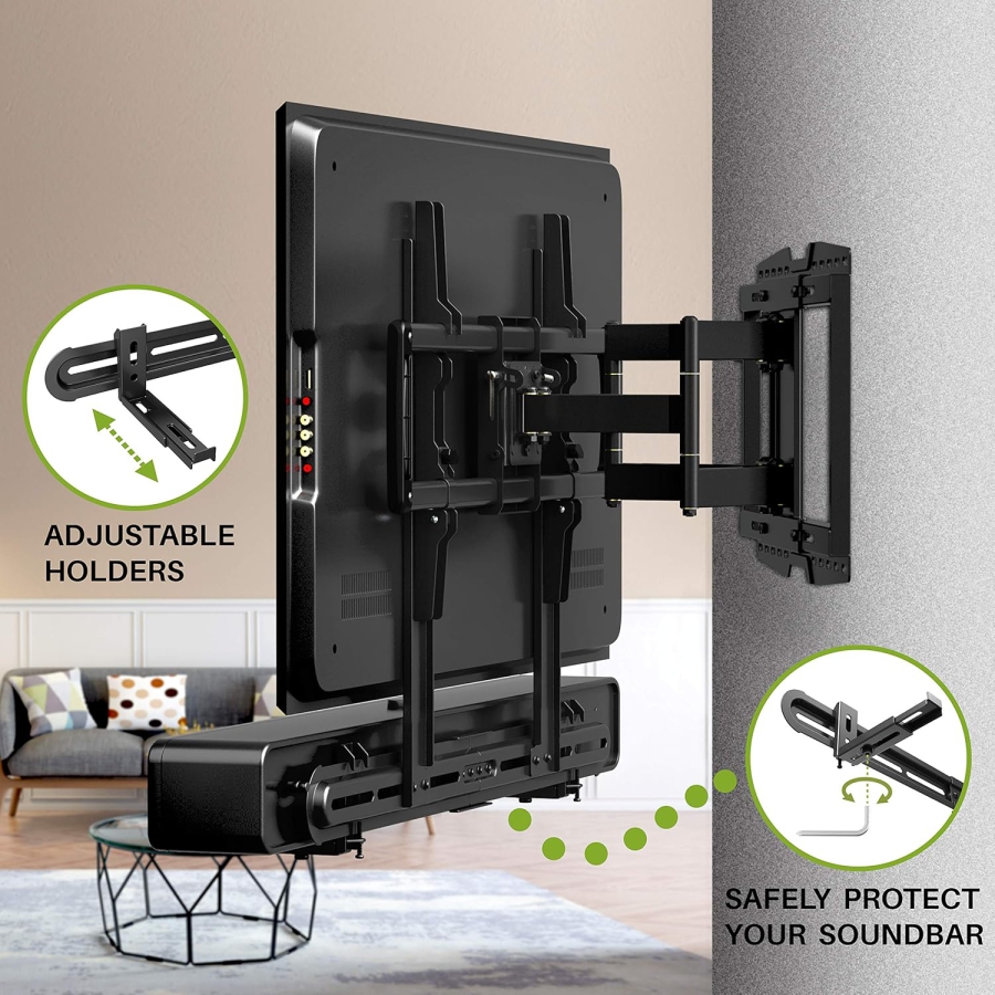 USX-MOUNT Soporte Universal de Barra de Sonido para Barras con y sin Agujeros (Soporte de TV y pared ajustable con base antideslizante (87,5–154 mm) hasta 6 kg de carga.)