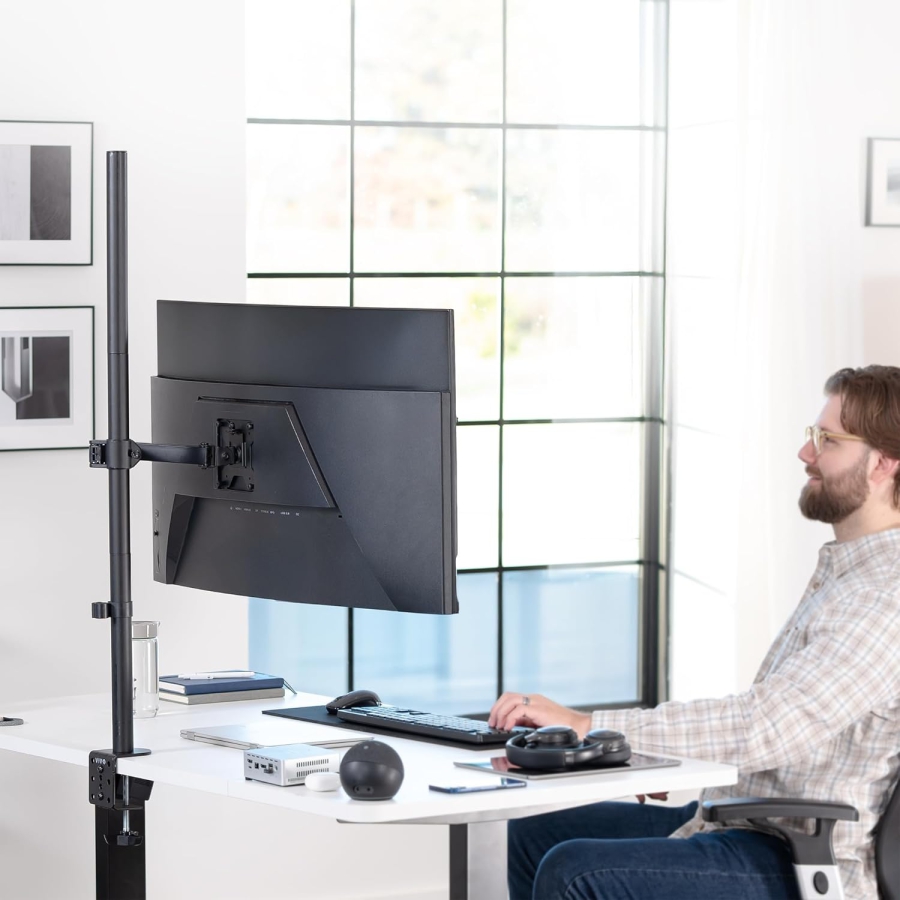 VIVO Brazo para Monitor 13–32" | Barra de 99 cm (Solución Ergonómica para Puestos de Trabajo Sentado-De Pie: Columna de 1010 mm para Ajuste Flexible de Altura de hasta 10 kg)