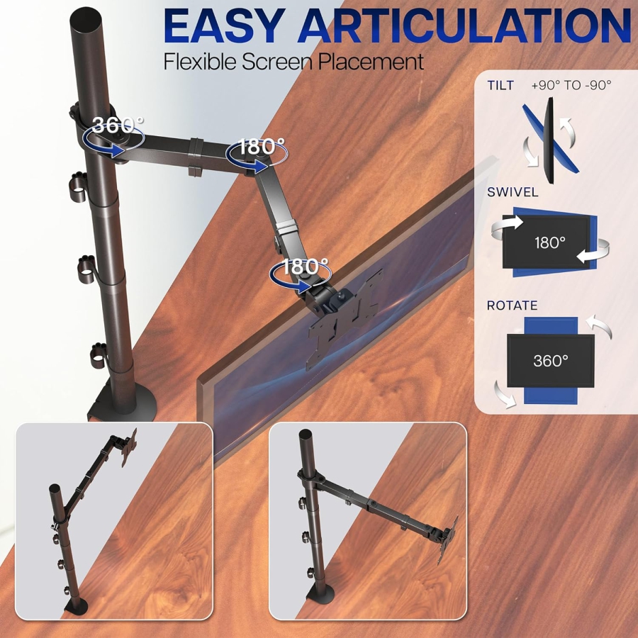VIVO Brazo para Monitor 13–32" | Barra de 99 cm (Solución Ergonómica para Puestos de Trabajo Sentado-De Pie: Columna de 1010 mm para Ajuste Flexible de Altura de hasta 10 kg)