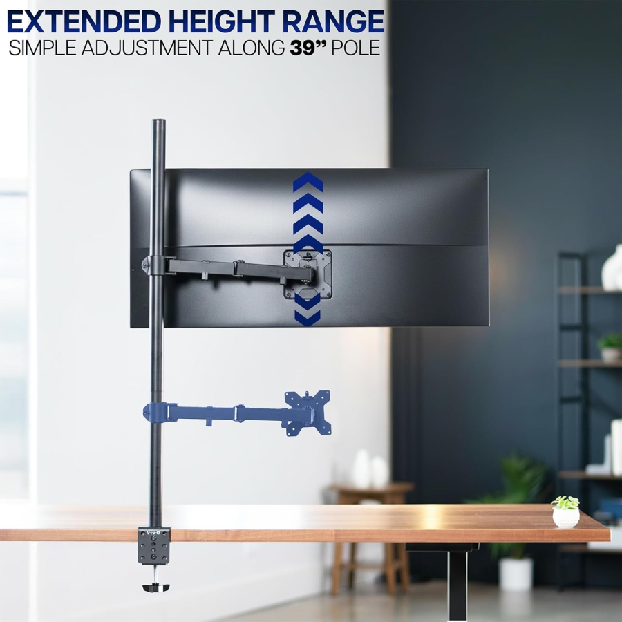VIVO Brazo para Monitor 13–32" | Barra de 99 cm (Solución Ergonómica para Puestos de Trabajo Sentado-De Pie: Columna de 1010 mm para Ajuste Flexible de Altura de hasta 10 kg)