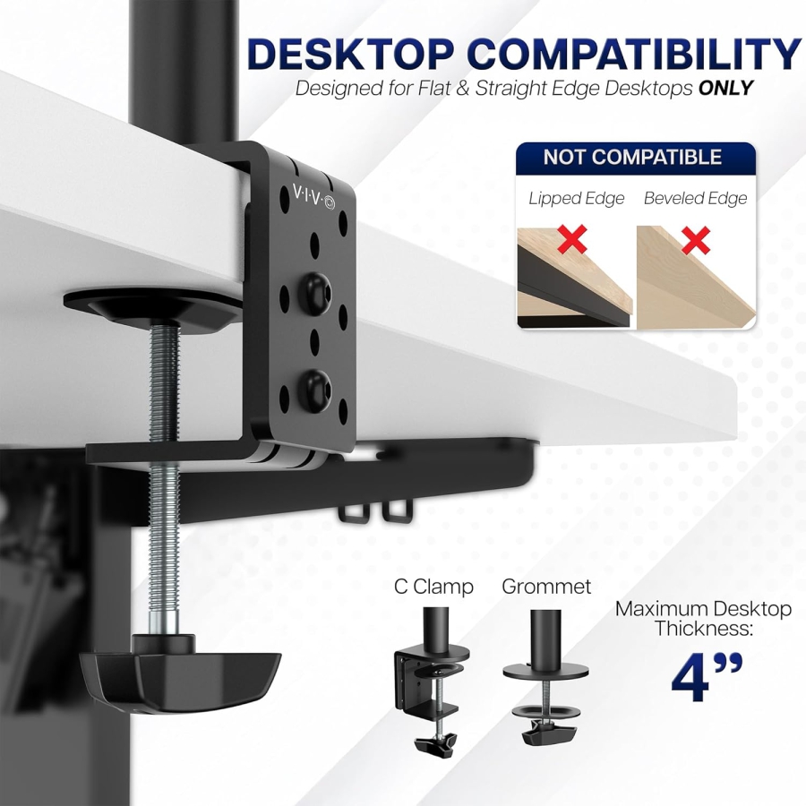 VIVO Brazo para Monitor 13–32" | Barra de 99 cm (Solución Ergonómica para Puestos de Trabajo Sentado-De Pie: Columna de 1010 mm para Ajuste Flexible de Altura de hasta 10 kg)