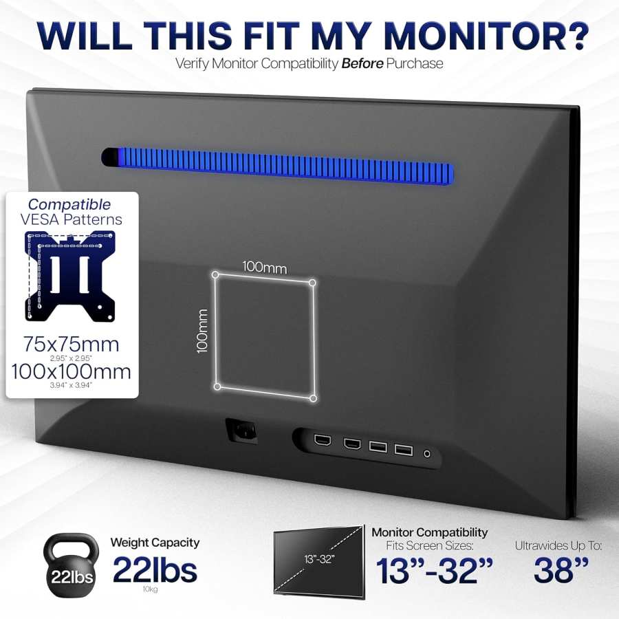 VIVO Brazo para Monitor 13–32" | Barra de 99 cm (Solución Ergonómica para Puestos de Trabajo Sentado-De Pie: Columna de 1010 mm para Ajuste Flexible de Altura de hasta 10 kg)