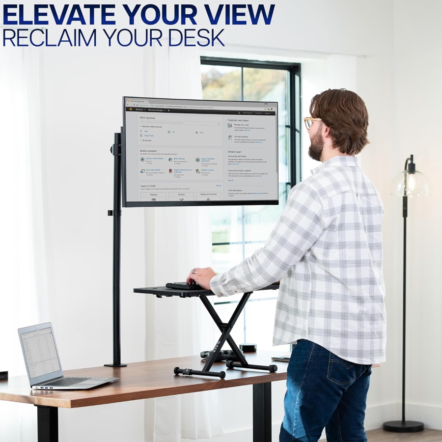VIVO Brazo para Monitor 13–32" | Barra de 99 cm (Solución Ergonómica para Puestos de Trabajo Sentado-De Pie: Columna de 1010 mm para Ajuste Flexible de Altura de hasta 10 kg)