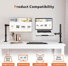 Brazo para monitor Redbat con soporte ventilado para portátil, totalmente ajustable para pantallas LCD LED de 13 a 32 pulgadas y portátiles de hasta 16 pulgadas, 2 opciones de montaje, inclinación, giro y rotación.