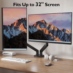 Soporte para monitor BONTEC para 2 monitores de 13-32 pulgadas, soporte ergonómico con brazo de resorte de gas, soporta 3-9 kg con gestión de cables, inclinable, giratorio, VESA 75/100 mm.